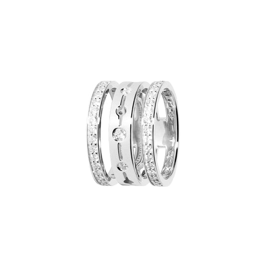 Bague Pulse 3 rangs or blanc 18Kt et diamants