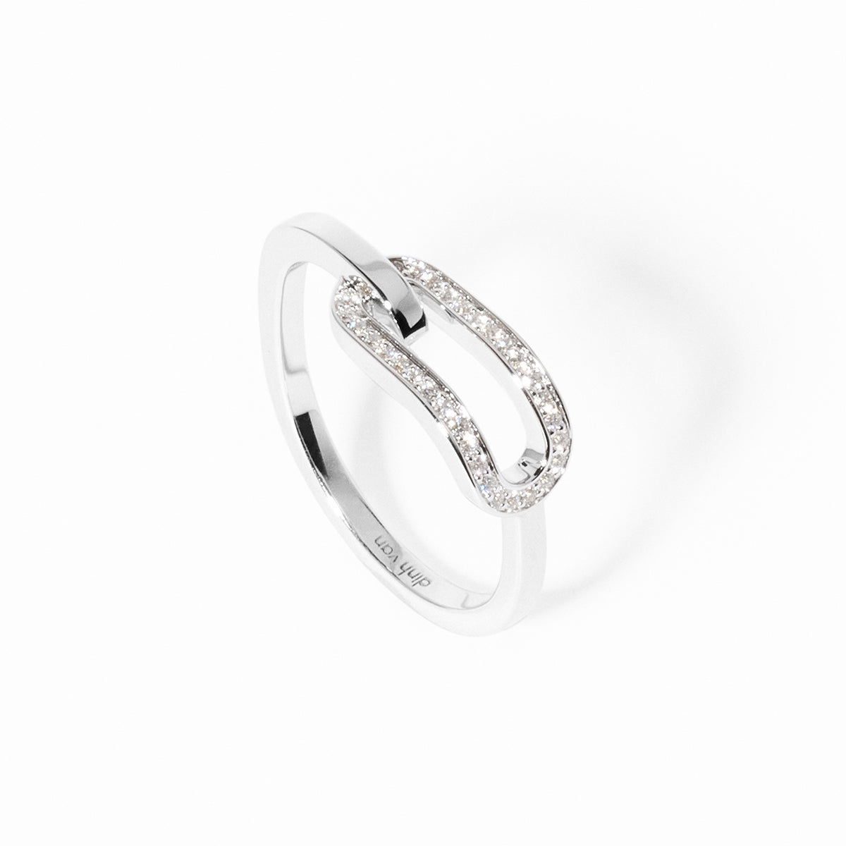 Bague Maillon petit modèle or blanc 18Kt et diamants