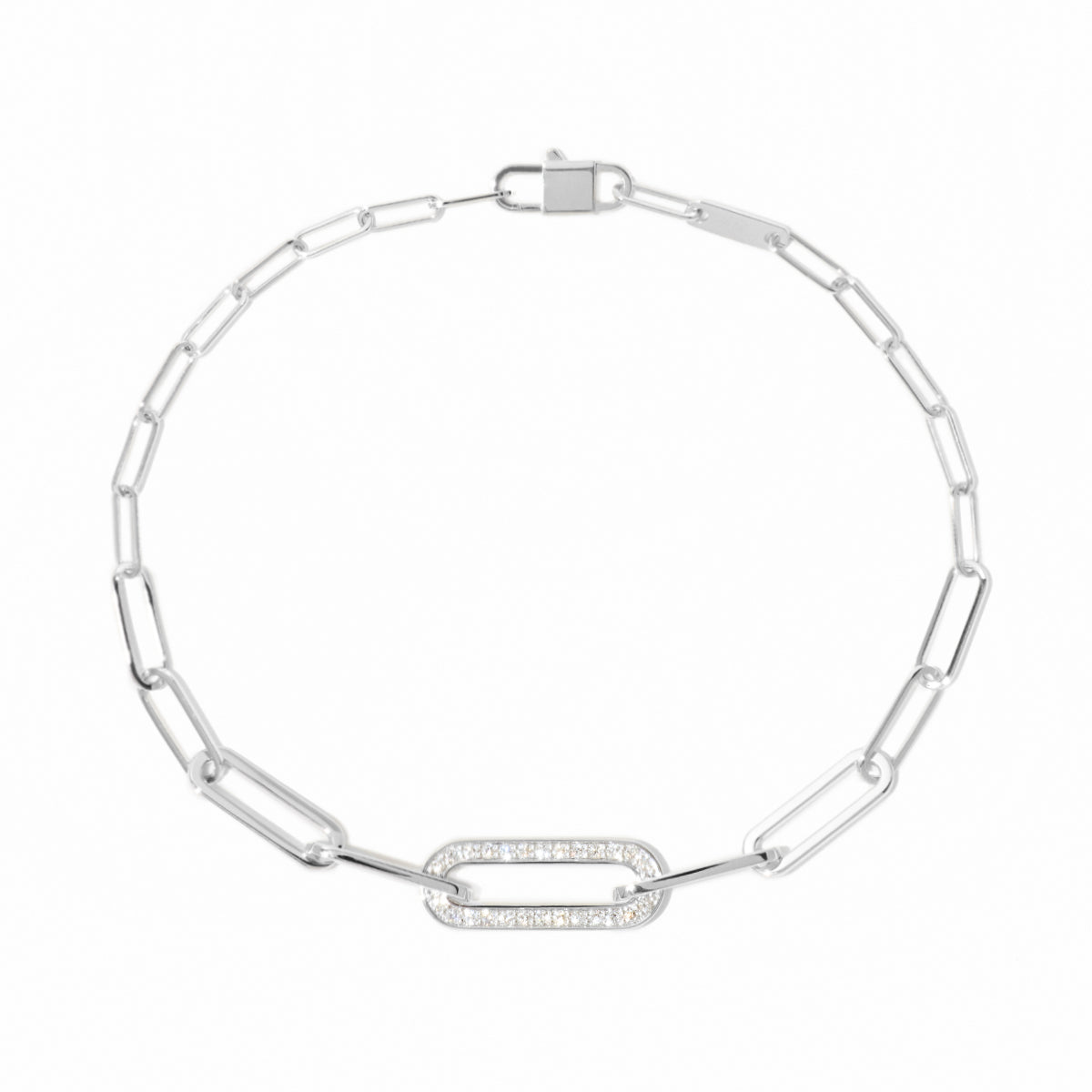 Bracelet Maillon petit modèle or blanc 18Kt et diamants