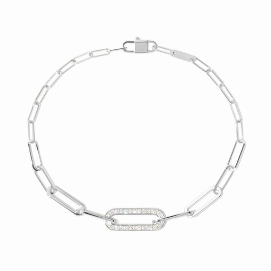 Bracelet Maillon petit modèle or blanc 18Kt et diamants