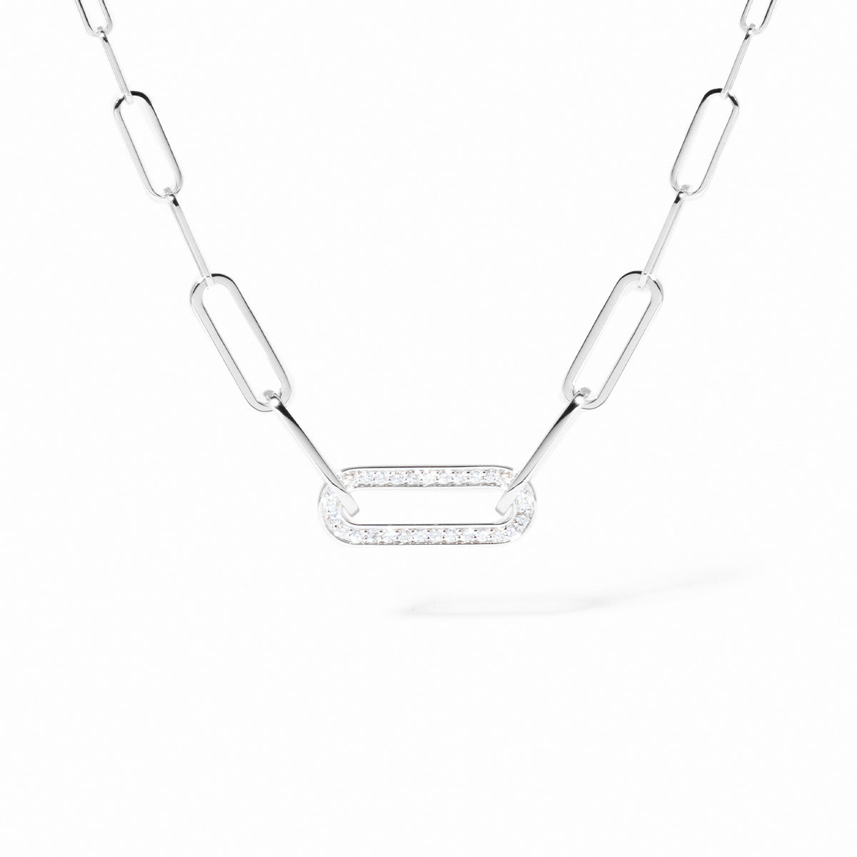 Collier Maillon petit modèle or blanc 18Kt et diamants