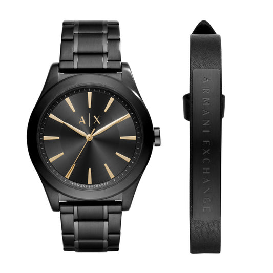 Coffret cadeau montre Armani Exchange Nico et bracelet acier/cuir