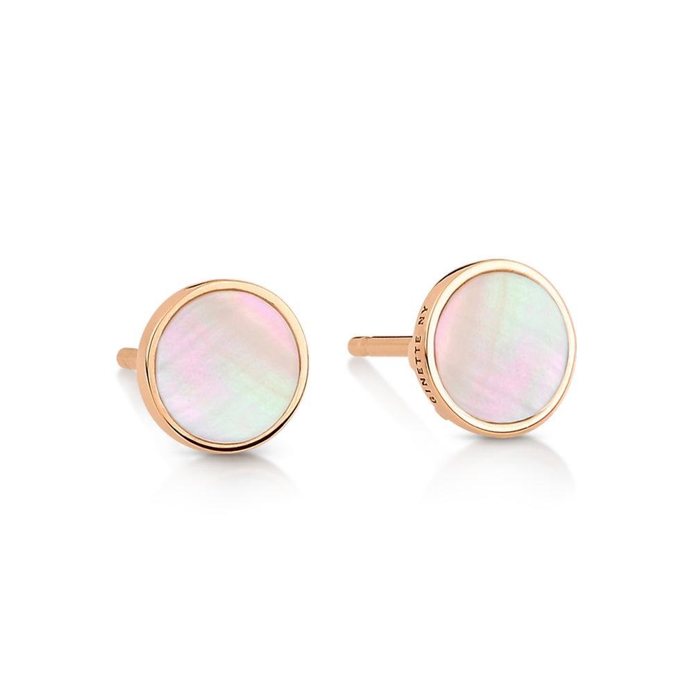 Boucles d'oreilles Ever nacre rose disc or rose 18Kt