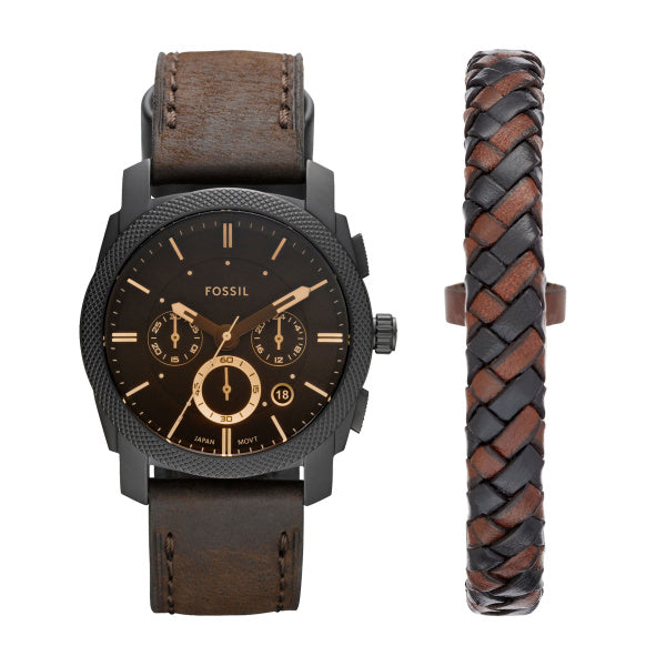 Coffret cadeau montre Fossil Machine et bracelet Cuir