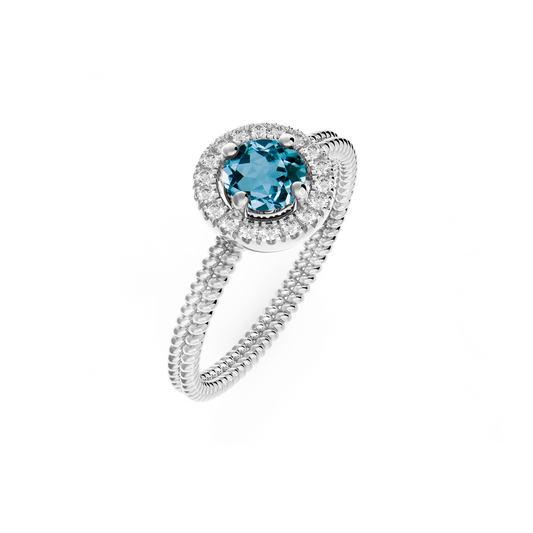 Bague Diamond Aurora argent, Topaze bleue et diamants