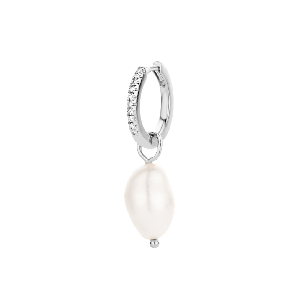 Mono boucle Endless Pearl argent, diamants et perle d'eau douce baroque