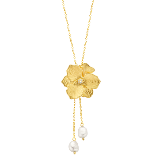 Collier Jasmine PVD doré, diamants et perles d'eau douce baroques