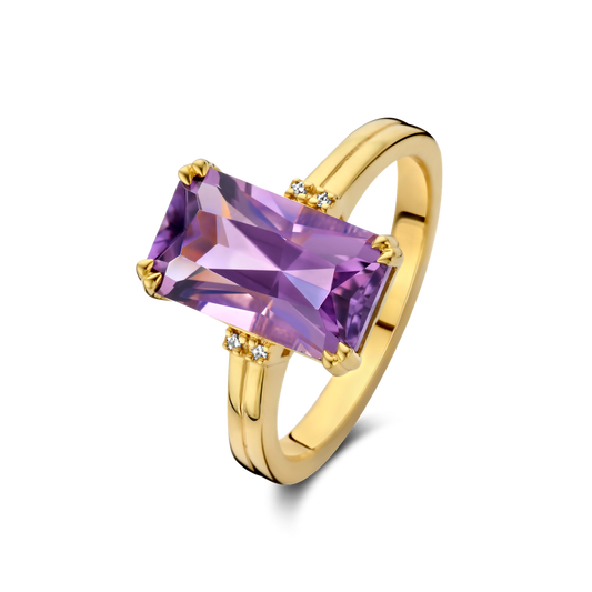 Bague Plum PVD doré Améthyste et diamants