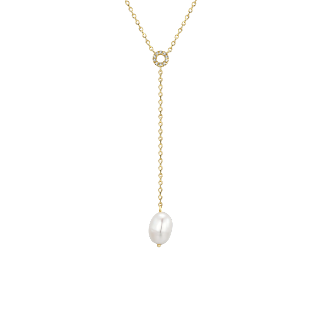 Collier Lucy PVD doré, diamants et perle d'eau douce baroque