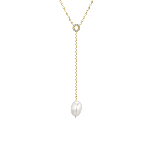 Collier Lucy PVD doré, diamants et perle d'eau douce baroque