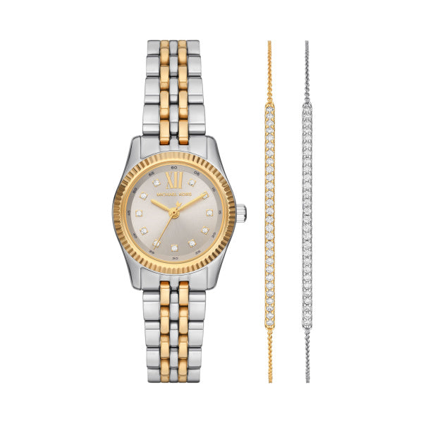 Coffret cadeau Montre Michael Kors Lexington et deux bracelets argent/PVD et zircons