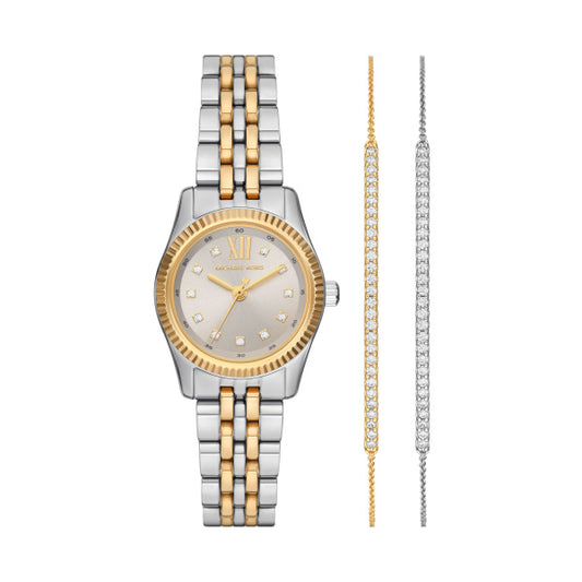 Coffret cadeau Montre Michael Kors Lexington et deux bracelets argent/PVD et zircons